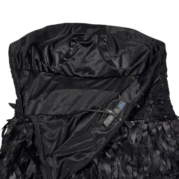 Sue Wong Strapless Cocktail Dress Sz 8 Black Beaded Formal Event Glam Feminine - Picture 14 of 16